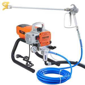 Vevor paint sprayer with blue hose on a white background
