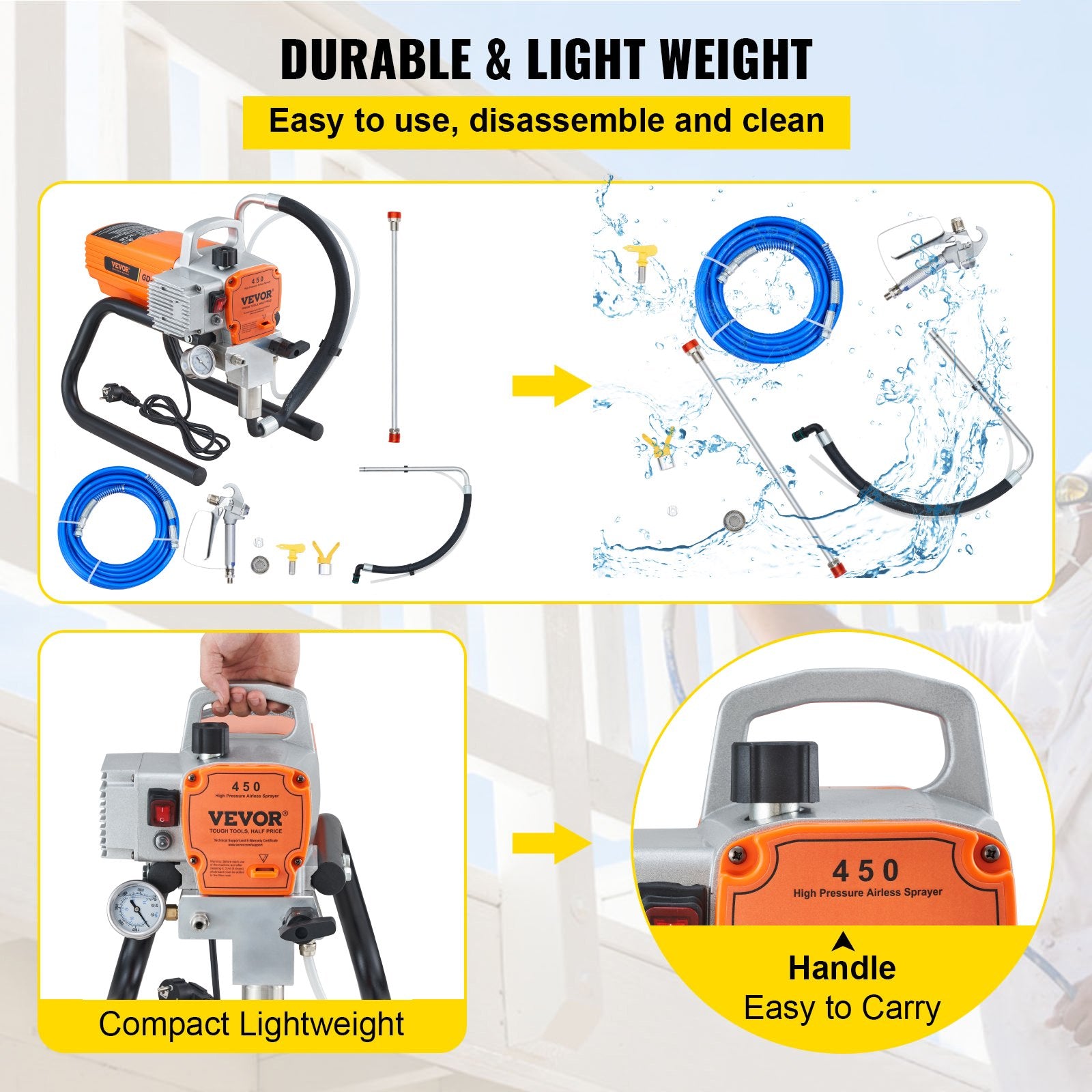 Vevor pressure washer with features highlighted on a white background