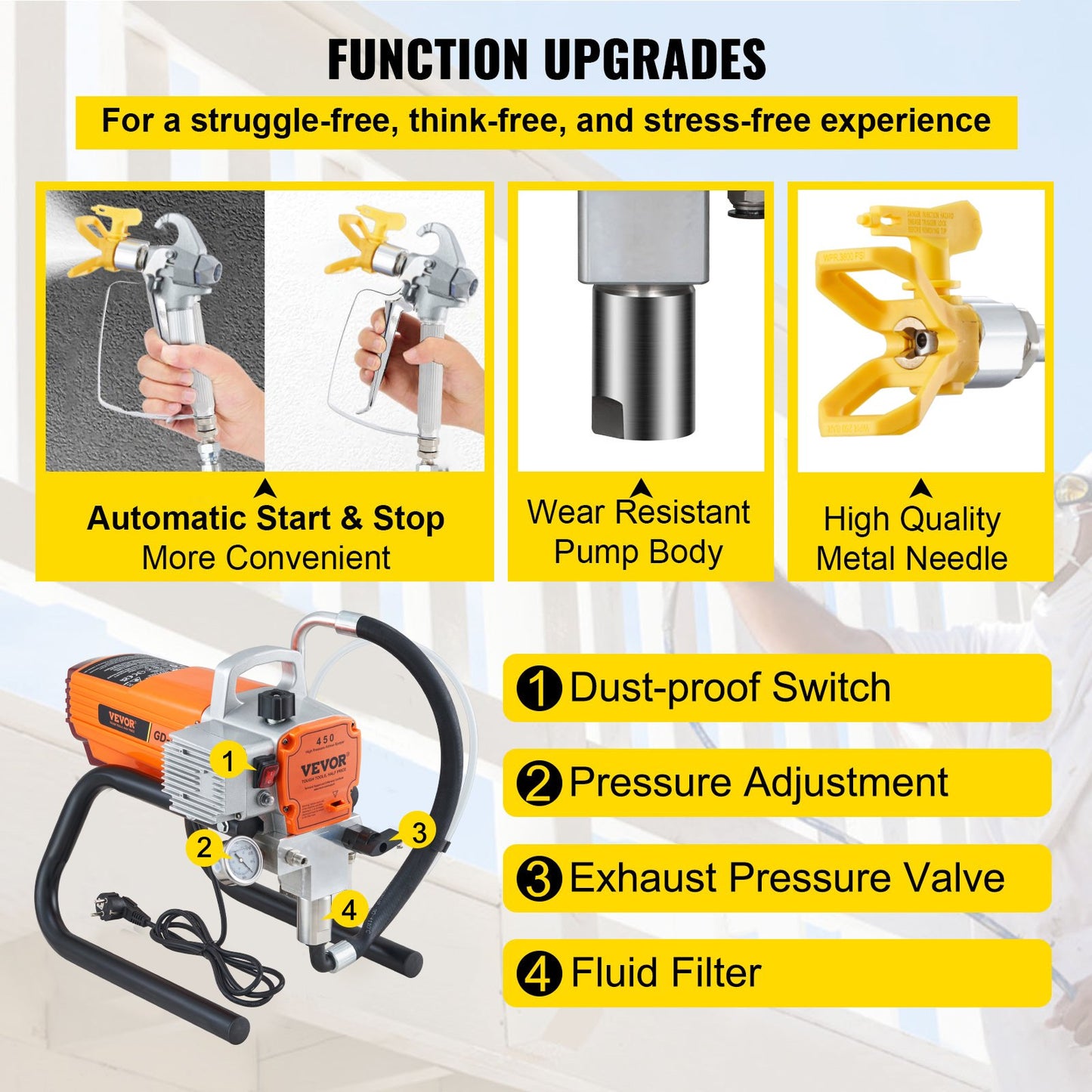 Spray gun with feature highlights on a white background