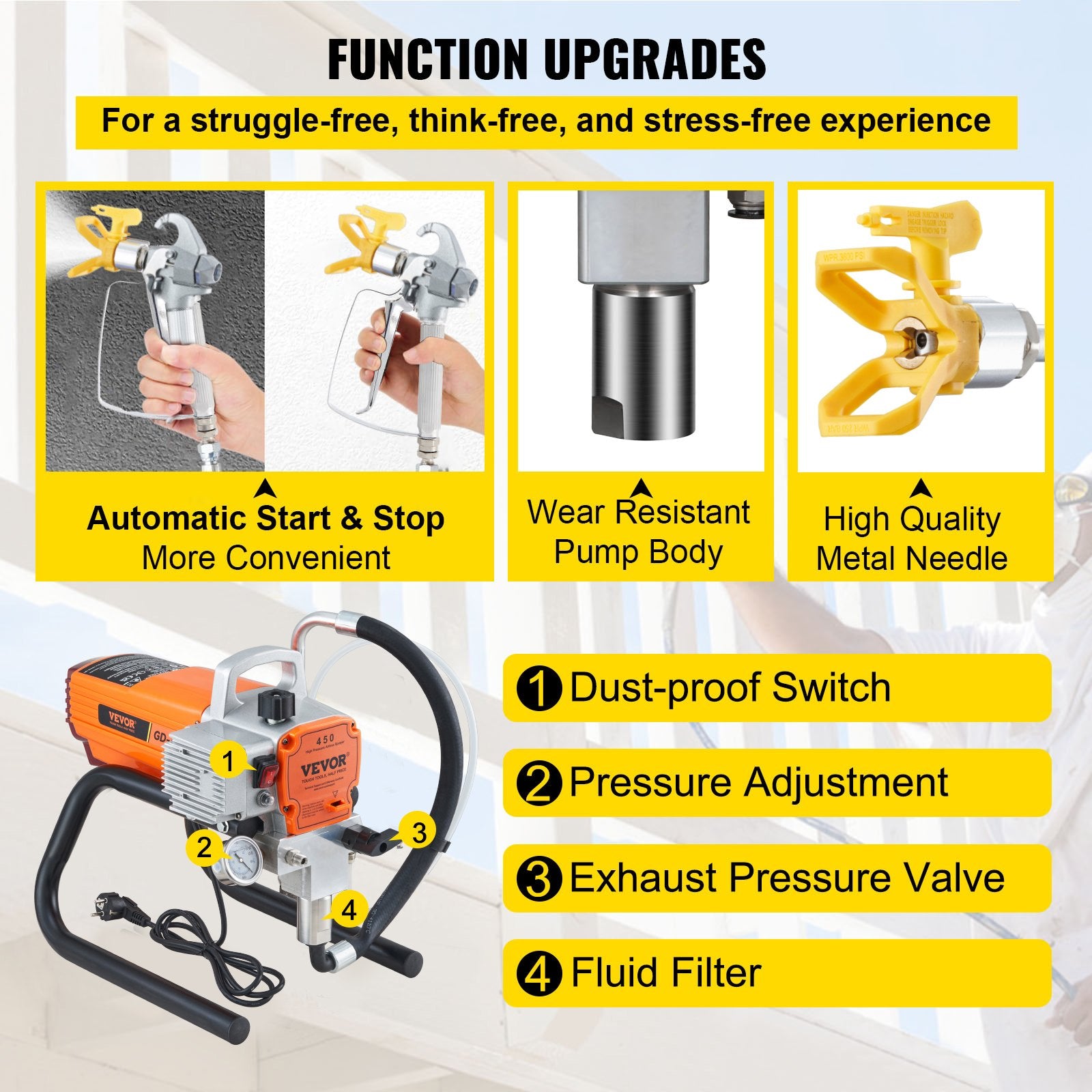 Spray gun with feature highlights on a white background