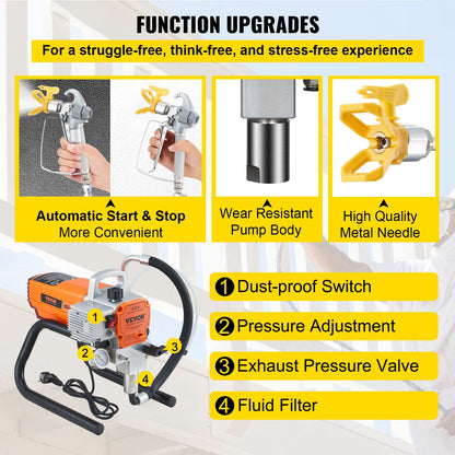 Spray gun with feature highlights on a white background