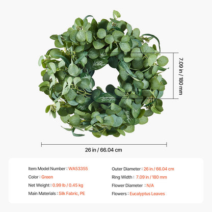 Artificial Decorative Wreath 66.04 cm Green Eucalyptus Leaves Year Round