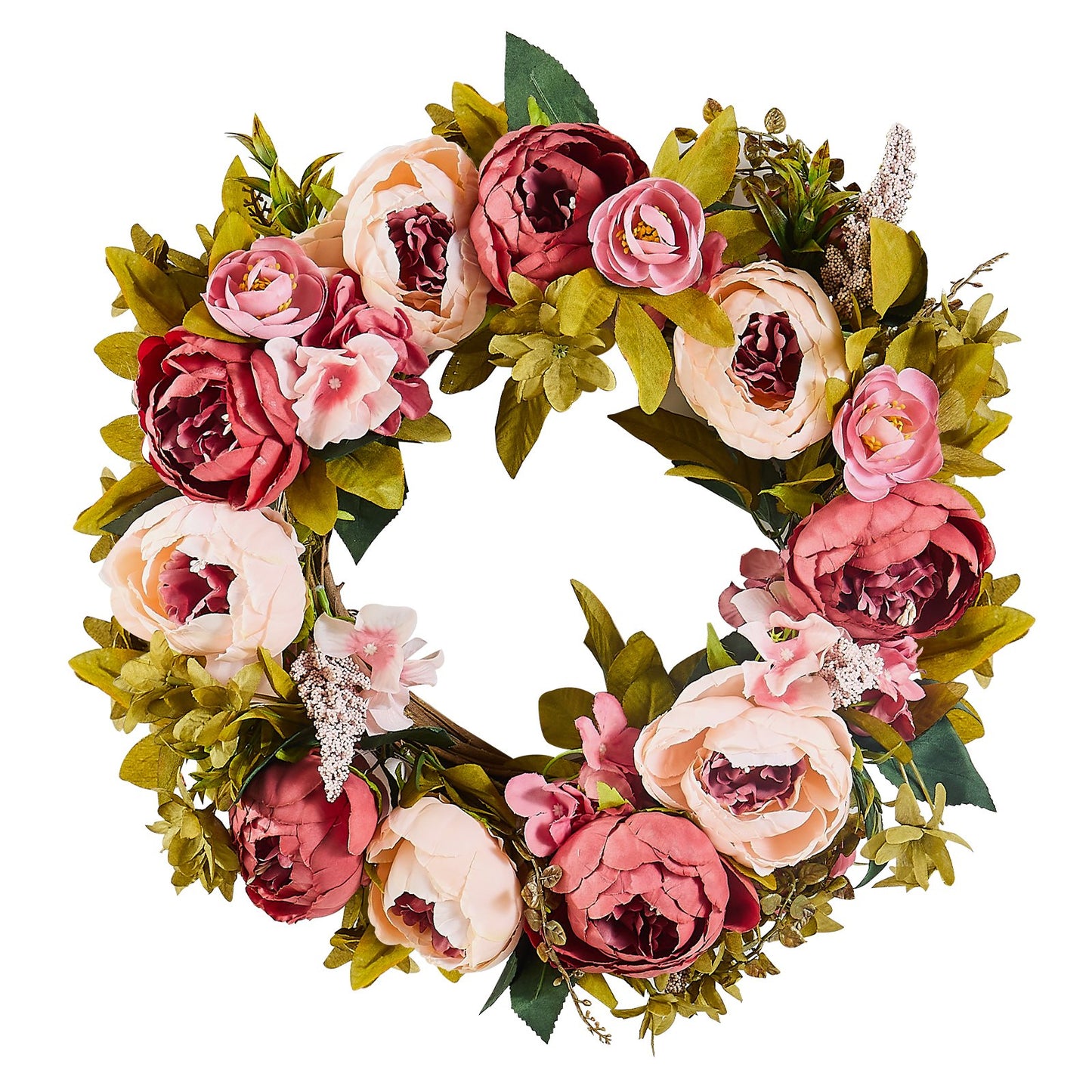 Artificial Decorative Wreath 48.26 cm Pink Peonies Hydrangeas Year Round