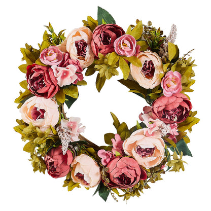 Artificial Decorative Wreath 48.26 cm Pink Peonies Hydrangeas Year Round