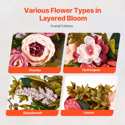 Artificial Decorative Wreath 48.26 cm Pink Peonies Hydrangeas Year Round