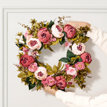 Artificial Decorative Wreath 48.26 cm Pink Peonies Hydrangeas Year Round