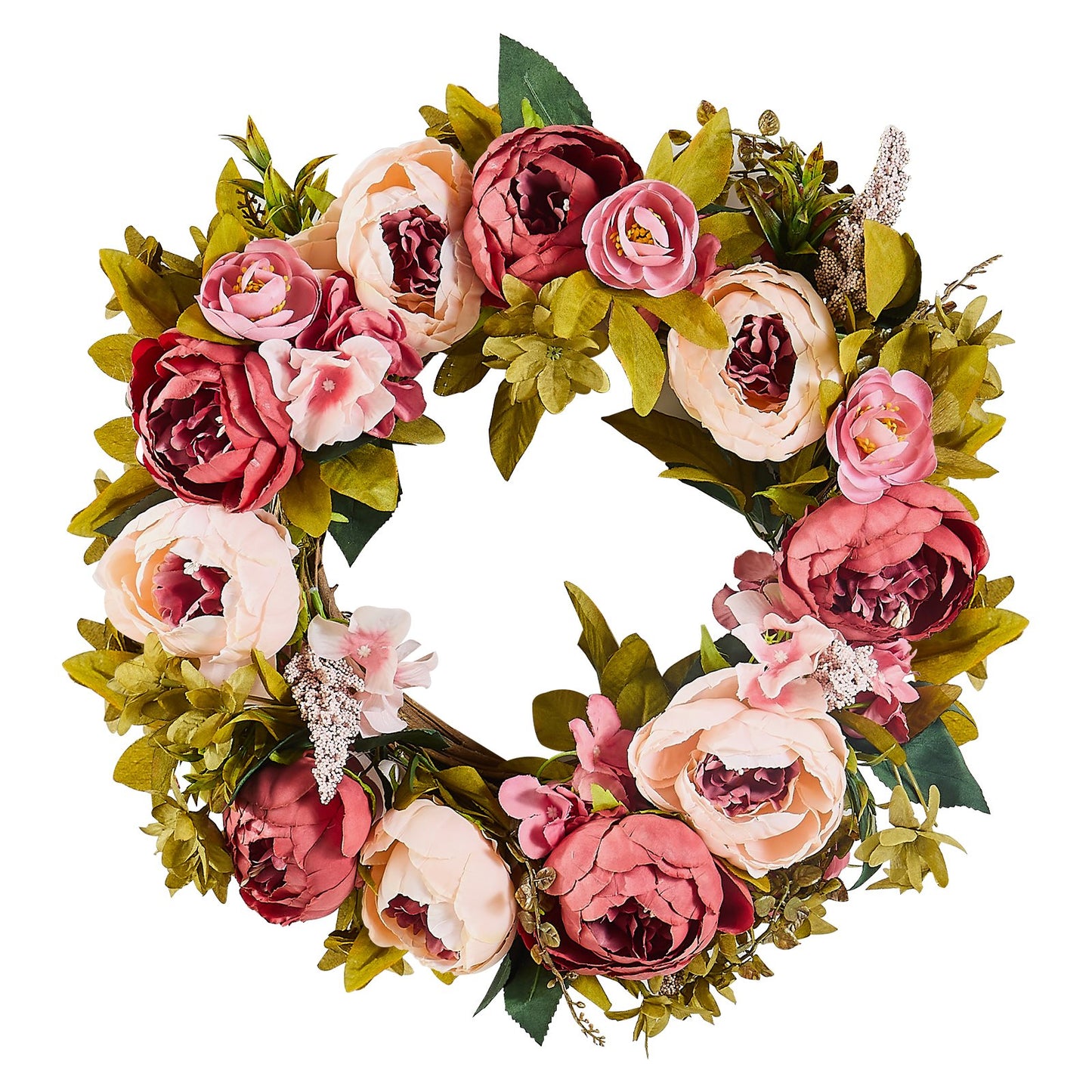 Artificial Decorative Wreath 48.26 cm Pink Peonies Hydrangeas Year Round