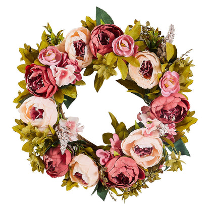 Artificial Decorative Wreath 48.26 cm Pink Peonies Hydrangeas Year Round