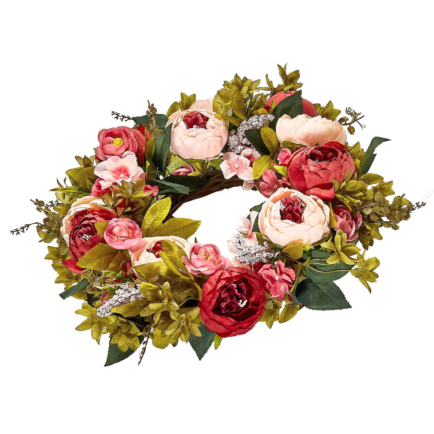 Artificial Decorative Wreath 48.26 cm Pink Peonies Hydrangeas Year Round