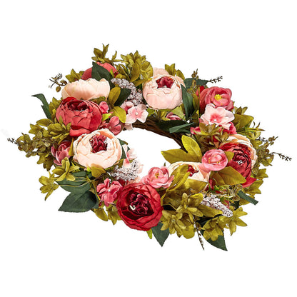 Artificial Decorative Wreath 48.26 cm Pink Peonies Hydrangeas Year Round