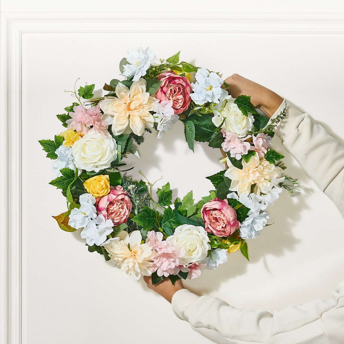 Artificial Decorative Wreath 60.96 cm White Pink Yellow Peonies Hydrangeas
