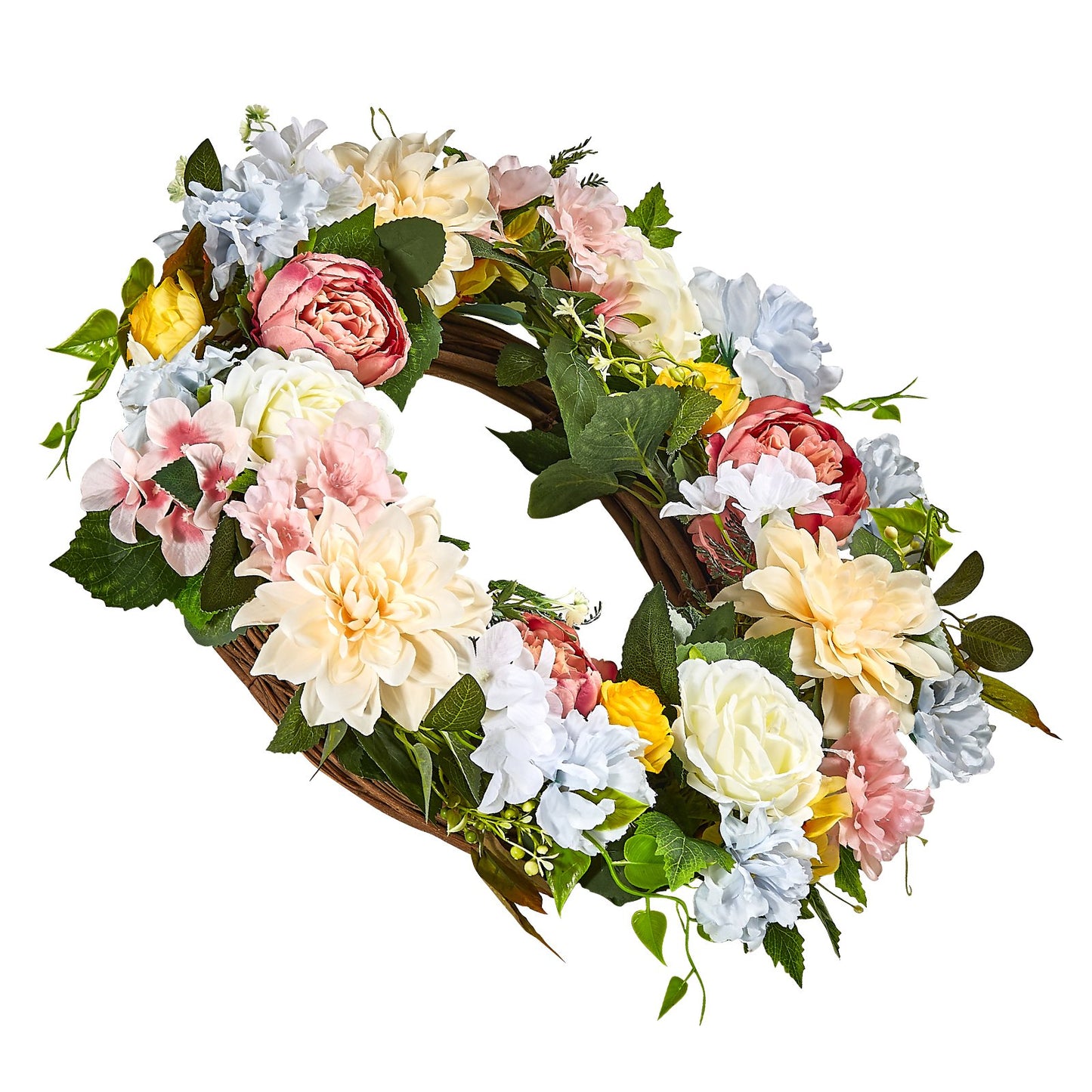 Artificial Decorative Wreath 60.96 cm White Pink Yellow Peonies Hydrangeas
