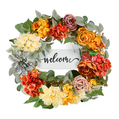Artificial Decorative Wreath 60.96 cm Red Orange Yellow Hydrangeas Roses