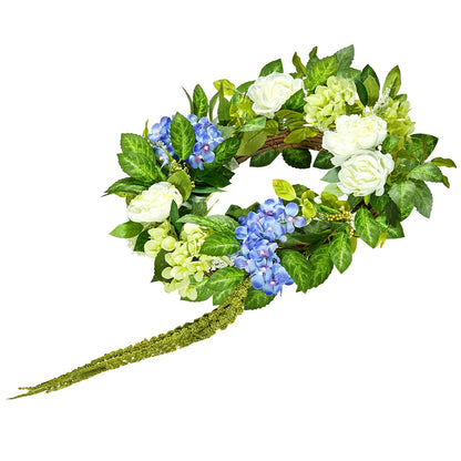 Artificial Decorative Wreath 58.42 cm Blue White Green Hydrangeas Roses