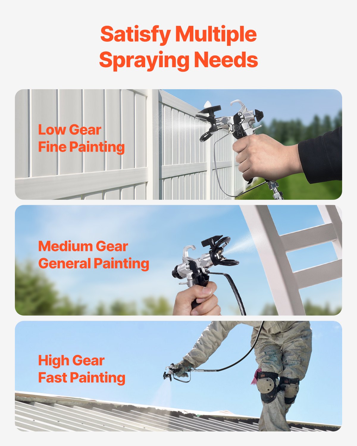 Spraying tool demonstration with different gear settings for painting tasks.