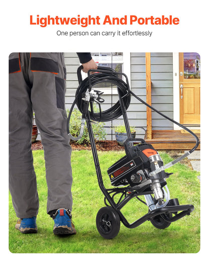 Person carrying a portable pressure washer with text 'Lightweight And Portable' on a grassy background.