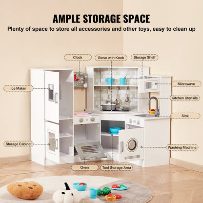 Kitchen Playset Kids Pretend Cooking Play Toy 24 Piece Accessories White