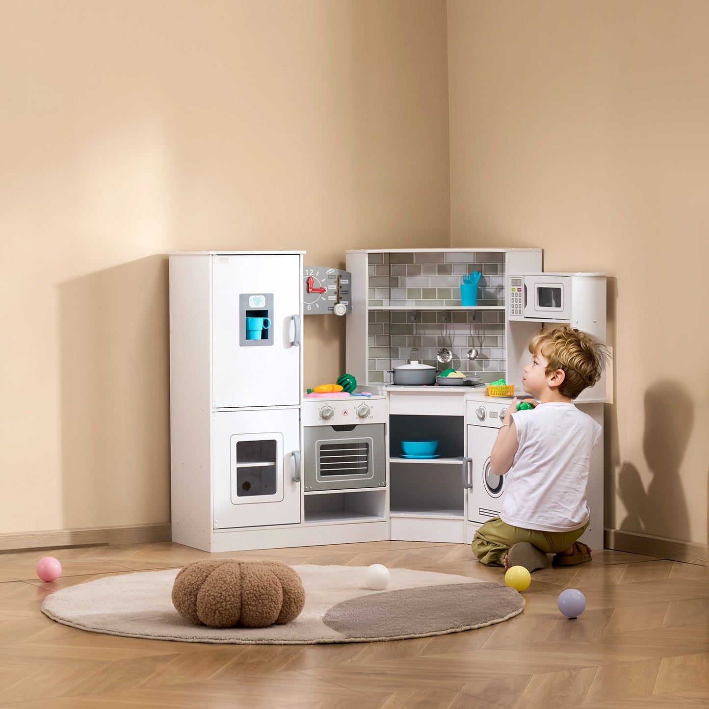 Kitchen Playset Kids Pretend Cooking Play Toy 24 Piece Accessories White