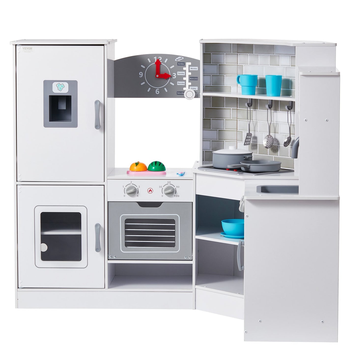 Kitchen Playset Kids Pretend Cooking Play Toy 24 Piece Accessories White