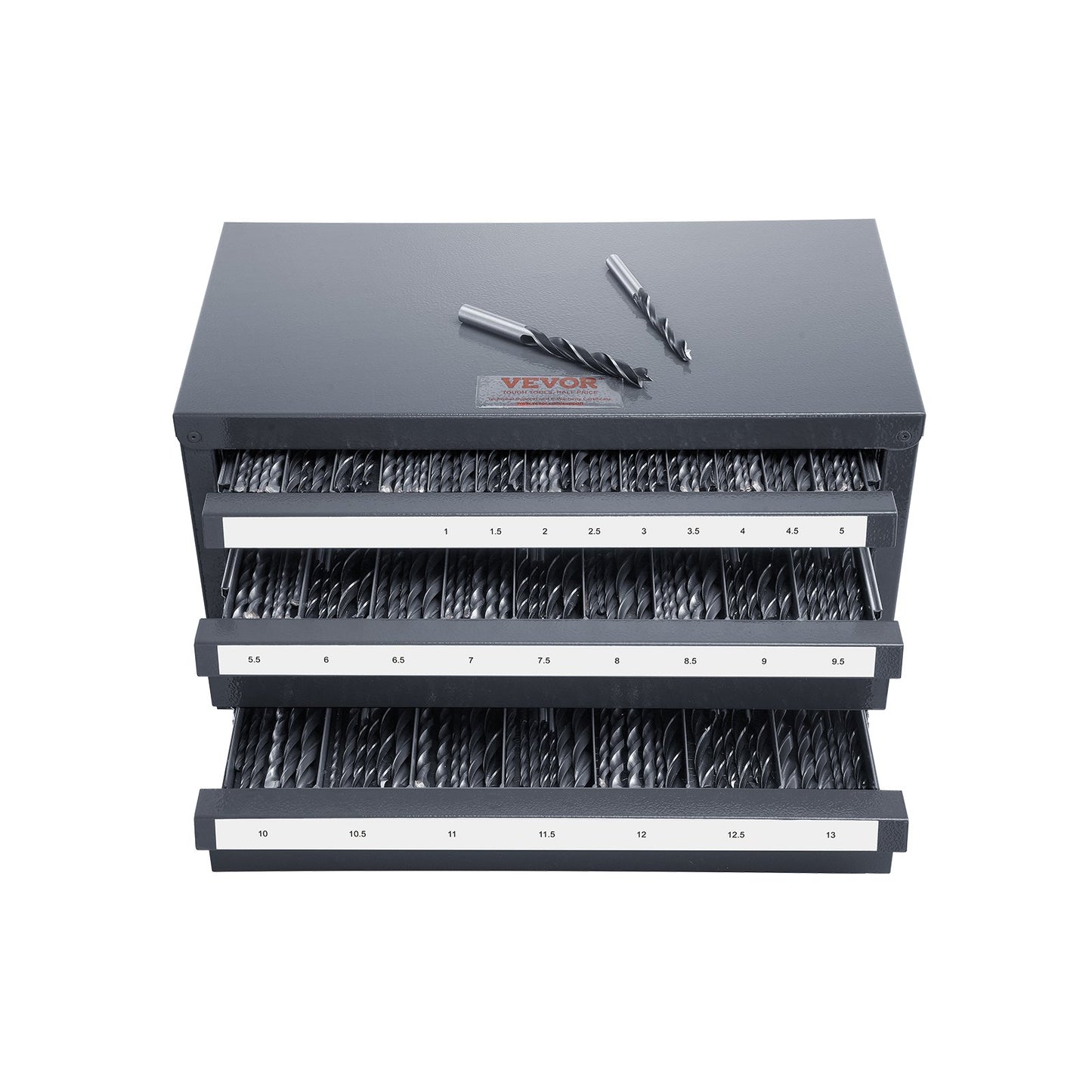 Drill Bit Dispenser Cabinet, Three-Drawer Drill Bit Organizer Cabinet for 1mm to 13mm, Steel Drill Dispenser Organizer Cabinet with Labels, Stackable Drill Dispenser for Drill Bit Storage