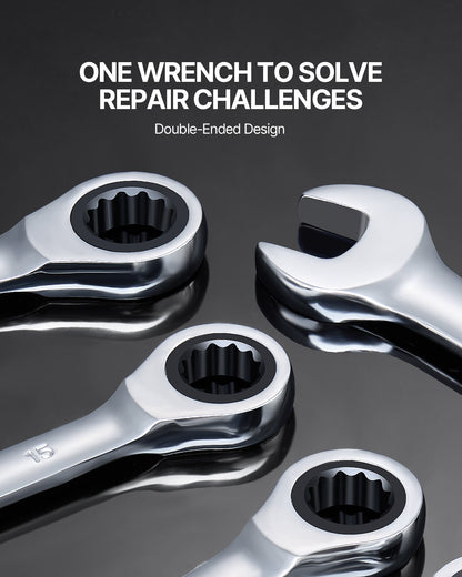 Combination Wrench Set 8-Piece Metric 8 mm to 19 mm with Organizer Rack