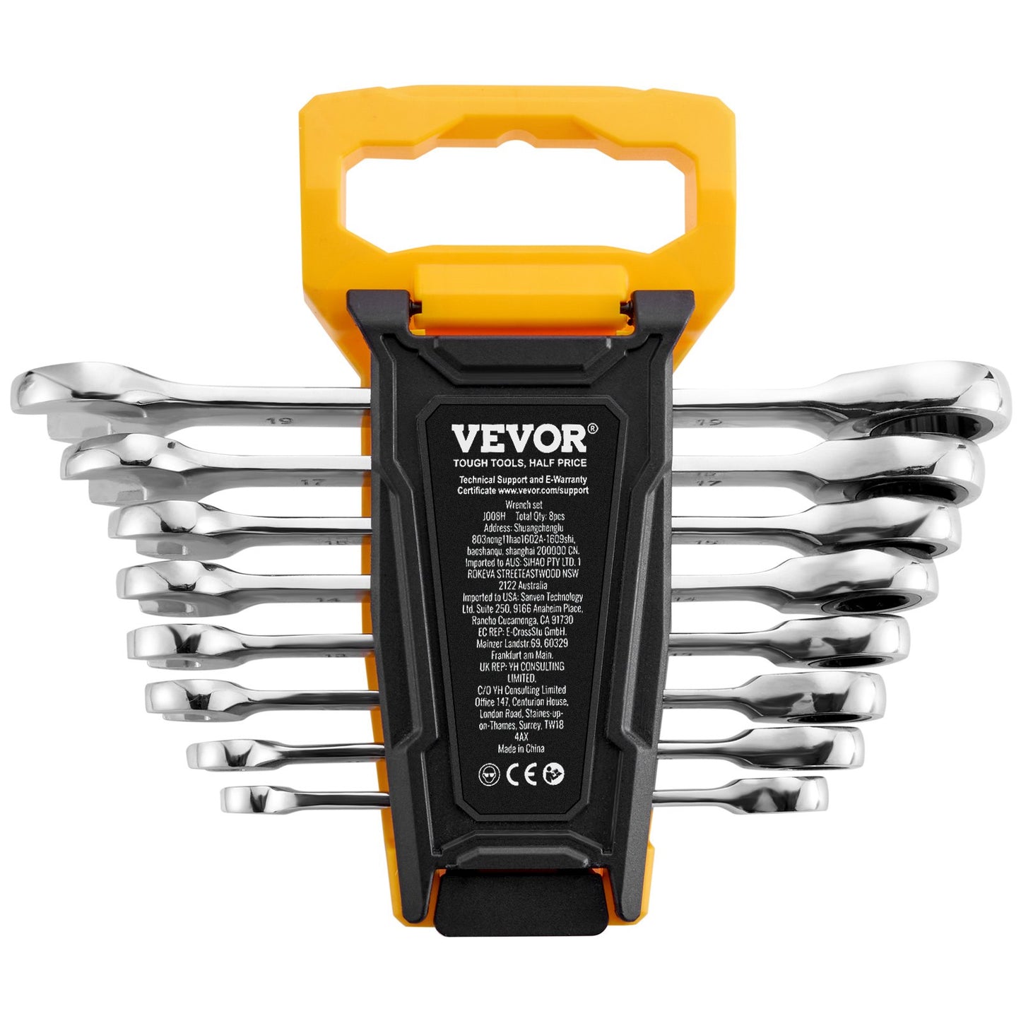 Combination Wrench Set 8-Piece Metric 8 mm to 19 mm with Organizer Rack