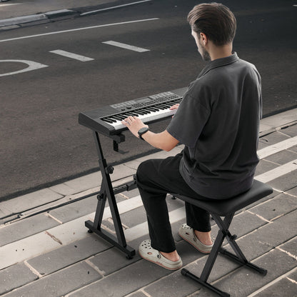 VEVOR Piano Keyboard Stand and Bench Set, Z Style, Heavy-Duty Digital Piano Music Stand and Seat, 250 lbs Capacity with Adjustable Piano Bench Width Height Wheels, Fits for 54-88 Key Electric Pianos