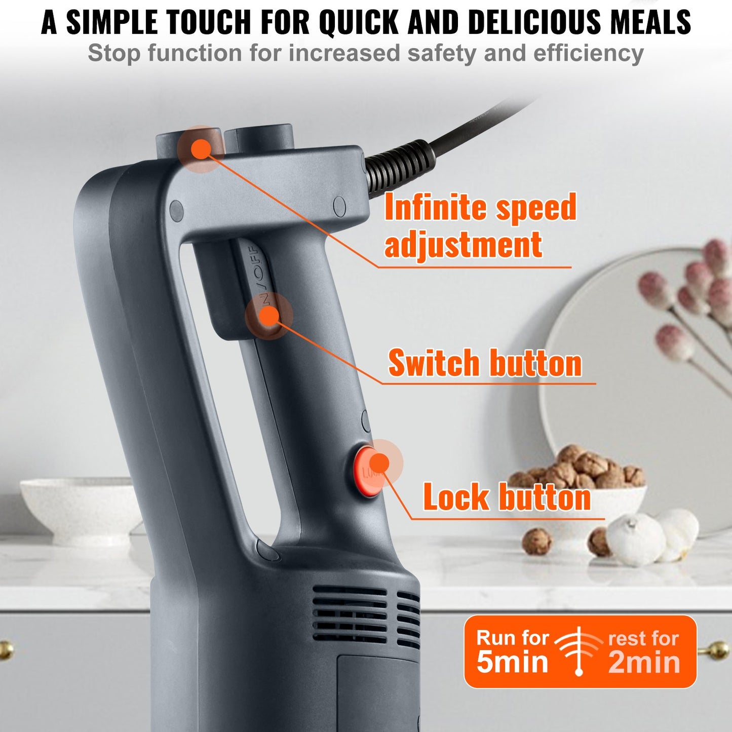 Commercial Immersion Blender Heavy Duty Hand Mixer 750W Variable Speed