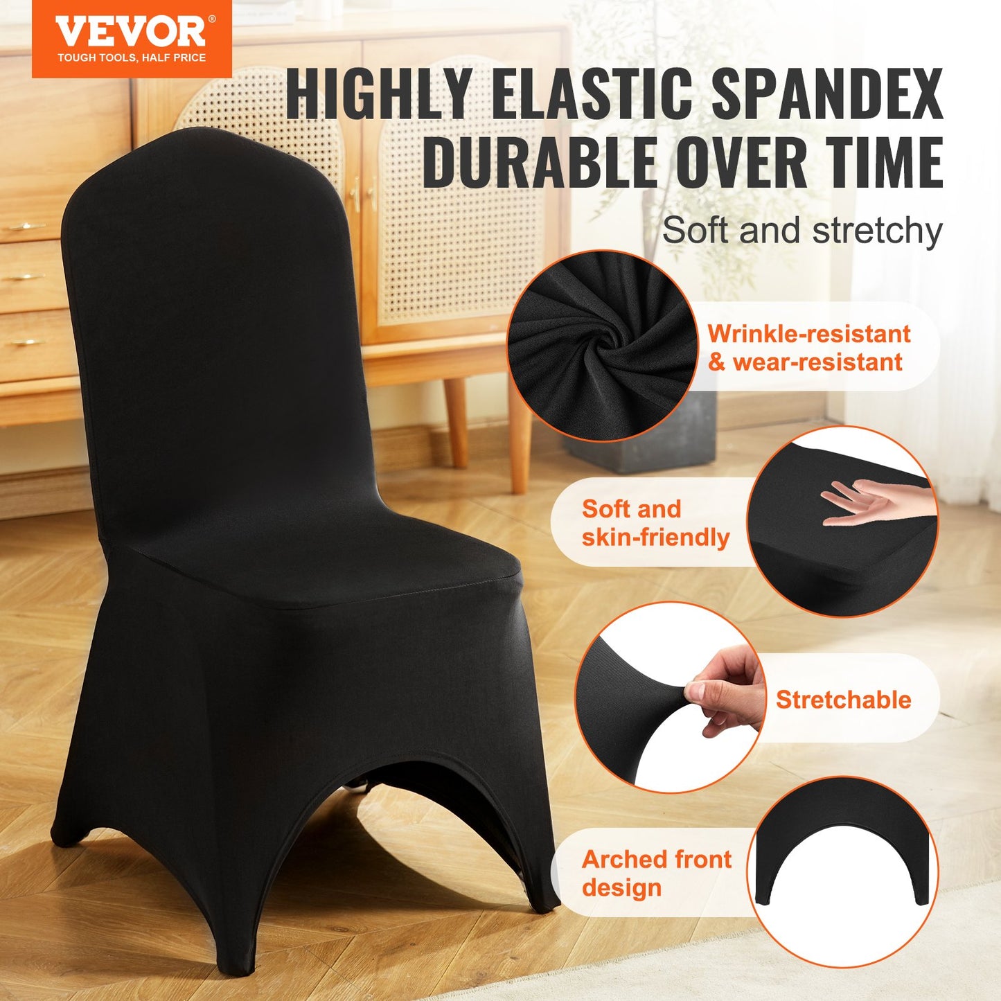 50 PCS Black Chair Covers Polyester Spandex Stretch Wedding Party Banquet