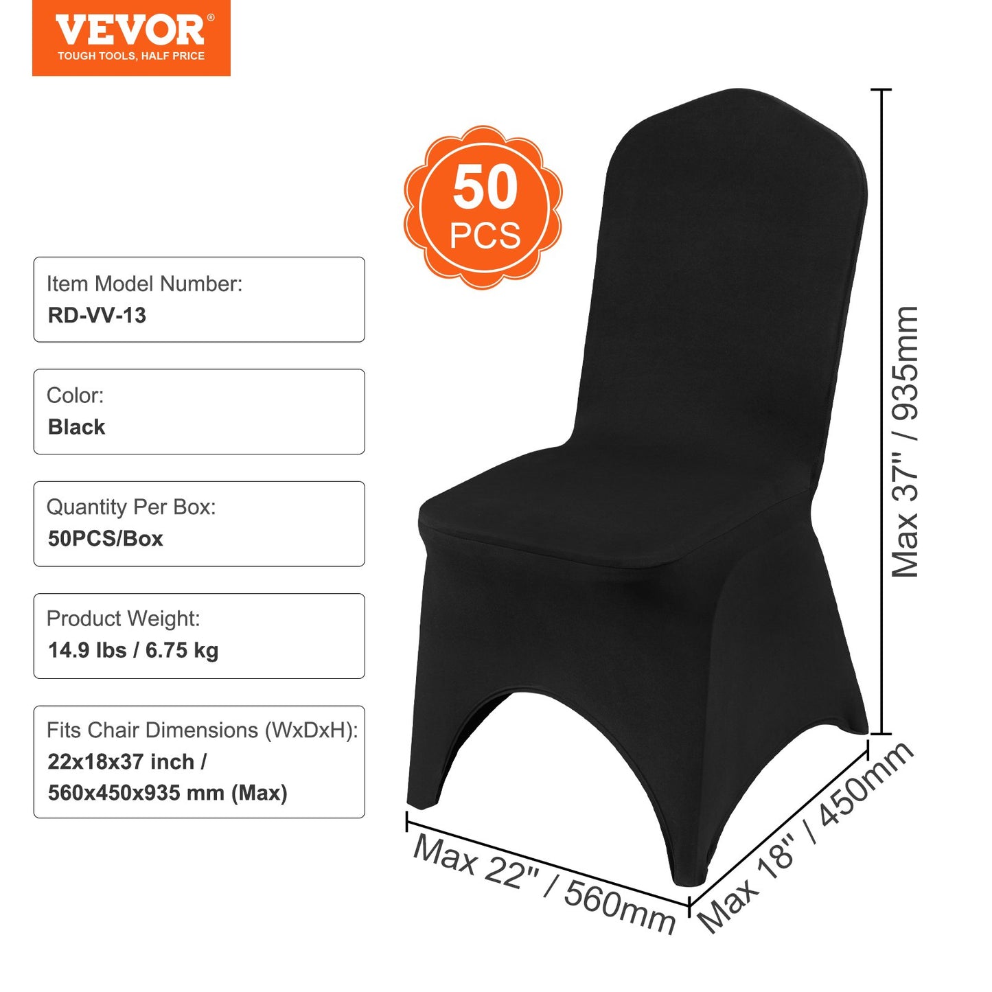 50 PCS Black Chair Covers Polyester Spandex Stretch Wedding Party Banquet