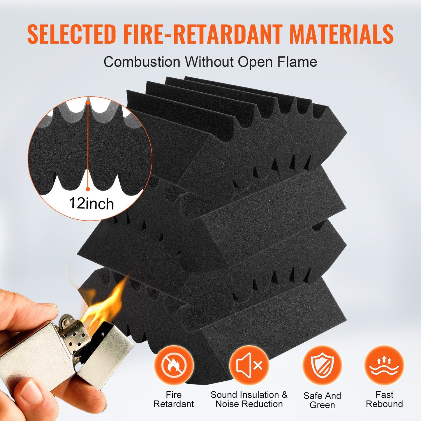 Acoustic Foam Panels 4 Pack 16.5 x 6.3 x 12 in Adhesive for Wall Ceiling