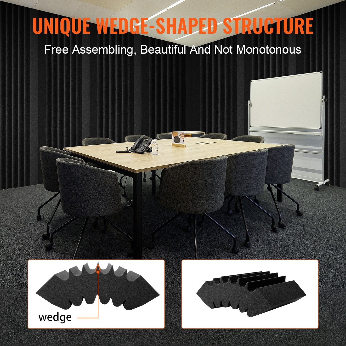 Acoustic Foam Panels 4 Pack 16.5 x 6.3 x 12 in Adhesive for Wall Ceiling