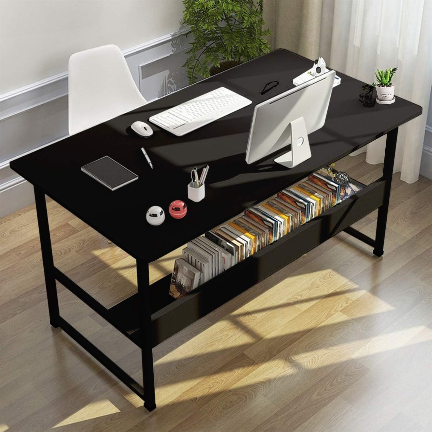 Computer Desk Table Study Table With Shelf - Black