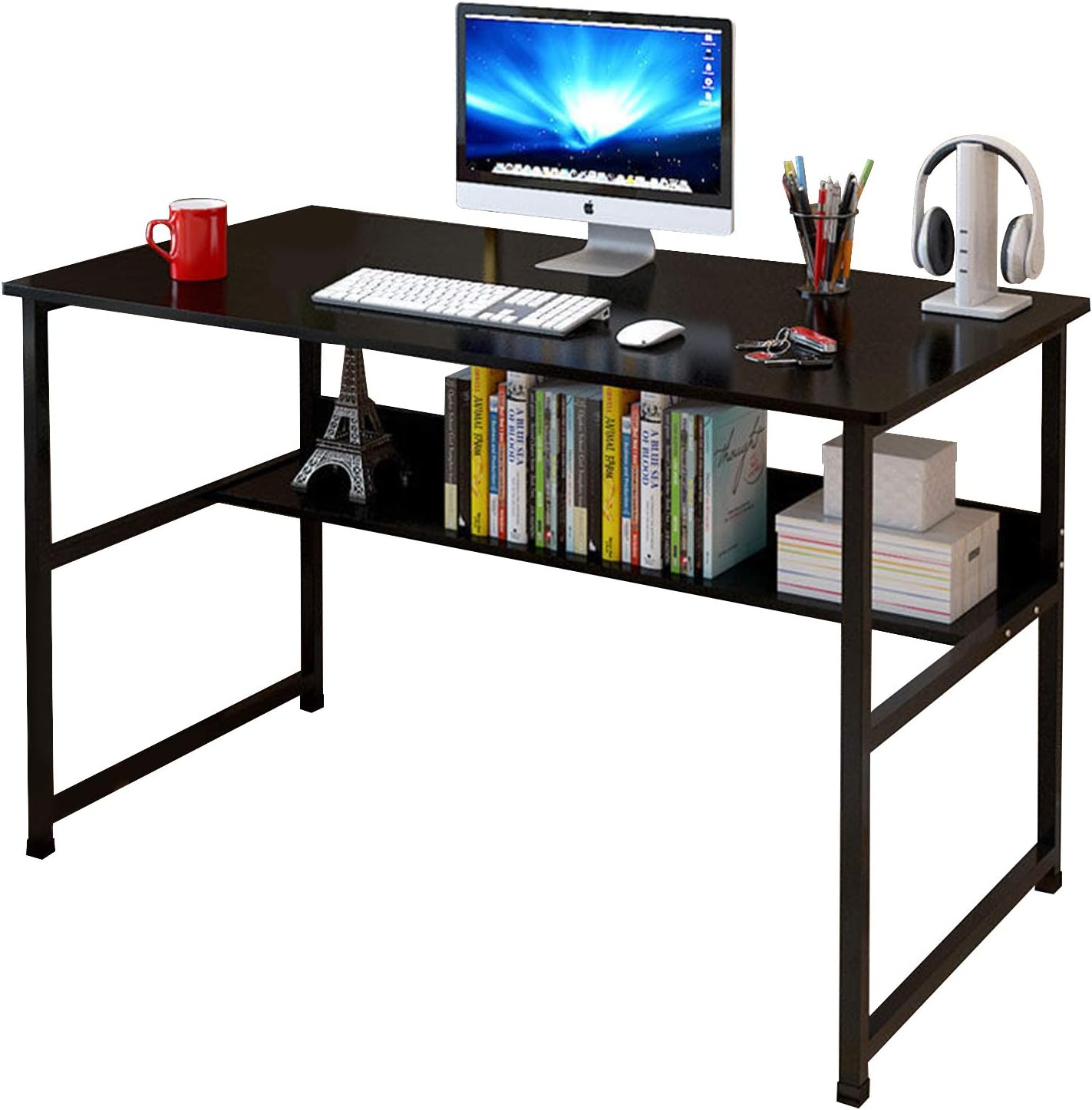 Computer Desk Table Study Table With Shelf - Black