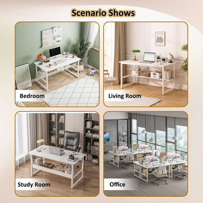 Computer Desk Table Study Table With Shelf - White