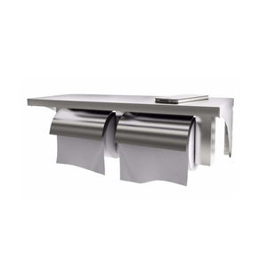 Stainless Steel Twin Toilet Roll Holder with Shelf - Factory Direct Shop