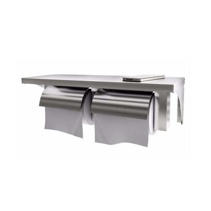 Stainless Steel Twin Toilet Roll Holder with Shelf - Factory Direct Shop