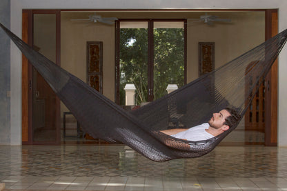 Mayan Legacy King Size Outdoor Cotton Mexican Hammock in Black Colour