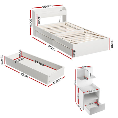 Artiss Single Bed Frame with Charging Ports and Bedside Table