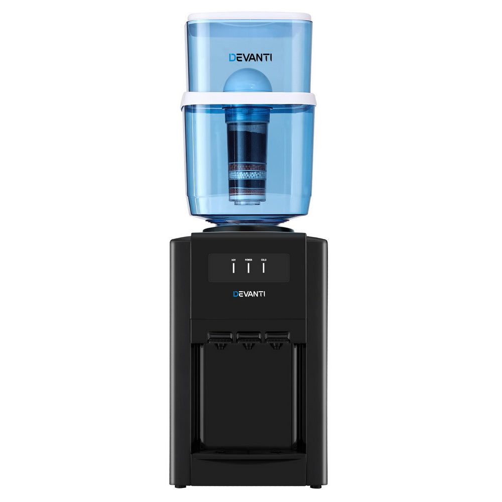 22L Devanti Water Cooler Dispenser Bench Top 3 Taps Chiller Filter Purifier Three Taps Balck