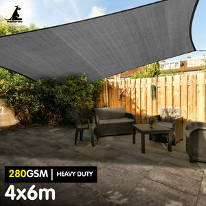 Wallaroo 280gsm Outdoor Sun Shade Sail Canopy Grey - 4m X 6m

Transform your backyard into a shady oasis and stay protected from the summer sun with the Wallaroo Waterproof Shade Sail. Made with a sturdy 280 GSM heavy-duty fabric, this sail offers a refreshing breeze and significant temperature reduction for relaxing picnics. Its breathable construction also ensures durability and steadfast sun protection.