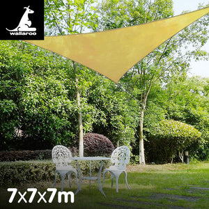 Sun Shade Sail 7x7x7 m - Sand

Maximise your backyard experience with the Wallaroo Triangle Shade Sail - Sand. Constructed with breathable fabric, these shade sails significantly reduce outdoor temperatures, creating a shady oasis for you to enjoy all summer long. Designed for convenience, installation is a breeze and they can easily be cleaned with a hose. Ideal for covering patios, courtyards, playgrounds, parking lots, and more. Transform your outdoor space into a comfortable and safe haven with these st