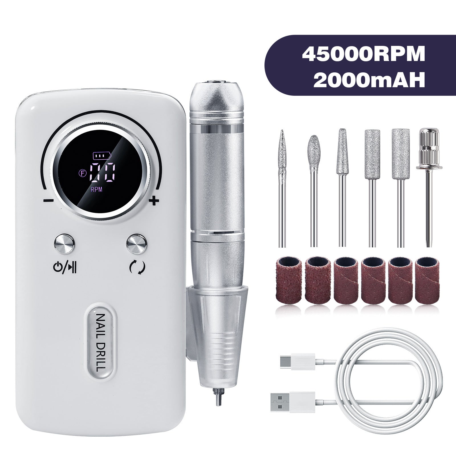 45000 RPM Professional Rechargeable Electric Nail Drill

Achieve professional-quality manicures and pedicures from the comfort of your own home with the high-performing and portable White Professional Electric Nail Drill. Offering adjustable speeds of up to 45000 RPM, this drill is ideal for shaping, filing, buffing, and removing acrylics and gel polish with precision and ease.