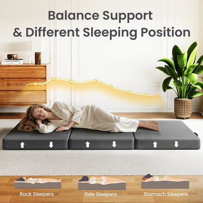 BedStory Folding Mattress Small King Single Trifold Mattress Firm Support Foam Washable Cover 10cm
