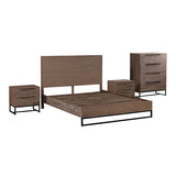 4 Pieces Bedroom Suite made in Solid Wood Acacia Veneered Queen Size Oak Colour 1XBed, 2X Bedside Table & 1XTallboy