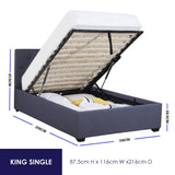 Milano Capri Luxury Gas Lift Bed With Headboard (Model 3) - Charcoal No.35 - King Single