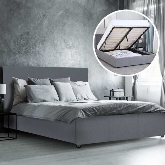 Milano Luxury Gas Lift Bed with Headboard (Model 1) - Grey No.28 - King Single