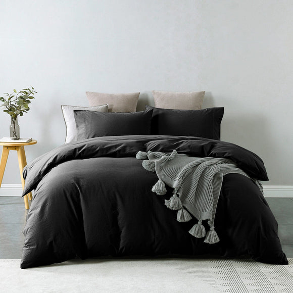Royal Comfort Vintage Washed 100 % Cotton Quilt Cover Set Queen - Charcoal