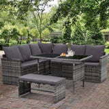 Gardeon Outdoor Furniture Dining Table Setting Wicker 8 Seater Storage Cover Mixed Grey