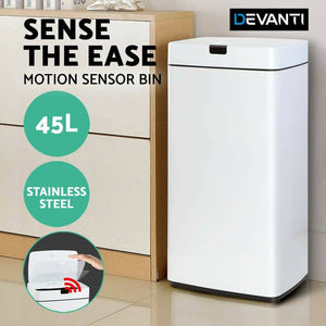 Motion Sensor Rubbish Bin -Devanti 45L White